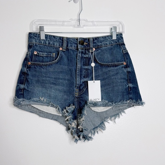NWT Raey High Rise Denim‎ Shorts Frayed Hem Blue Size 22 (00) - Picture 1 of 11